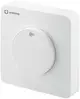 Weißer Raumthermostat von Oventrop mit runder Einstellknopf und Temperaturanzeige. Eignet sich für Zweileiteranwendungen zum Heizen oder Kühlen.